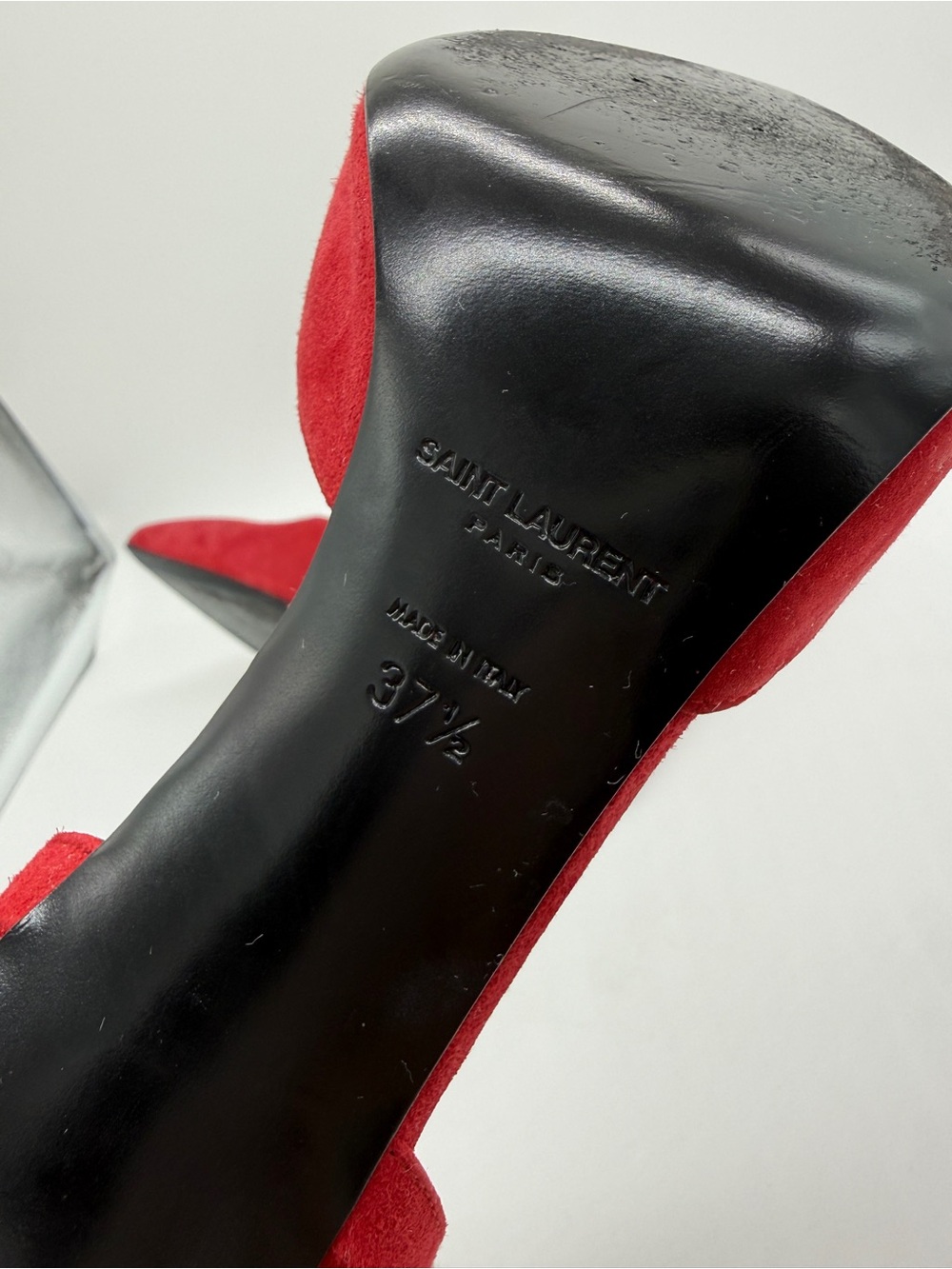 Saint Laurent Skinny 105 D'Orsay Bow Embellished Suede Pumps – Red – Size 37.5 - Picture 14 of 14